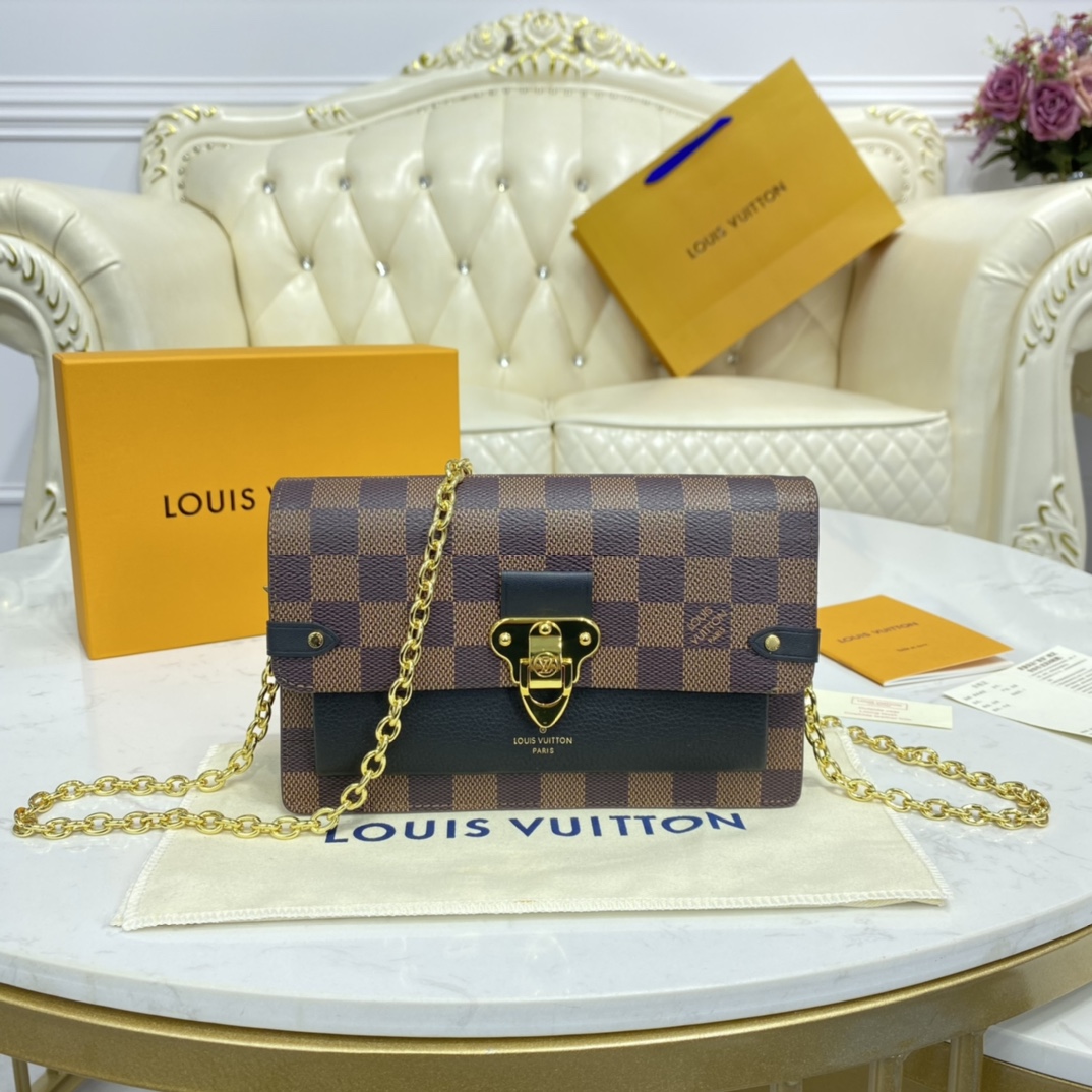 Louis Vuitton VAVIN CHAIN WALLET Handbag Damier Ebene N60221 Black